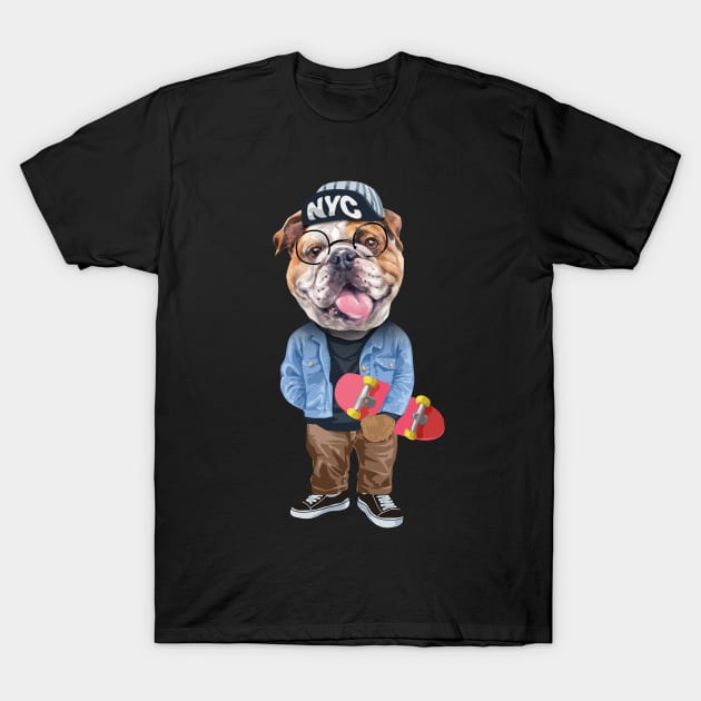 Funny English bulldog - Skateboard T-Shirt by obodo